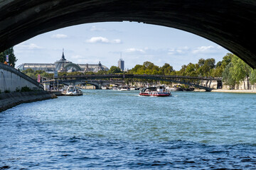 View from under the Pont Royal: The Grand Palais and the Pont Leopold Sedar Sanghor - Paris, France - obrazy, fototapety, plakaty