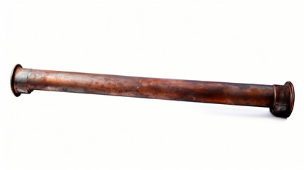 Bent rusty old copper pipe for heating isolated