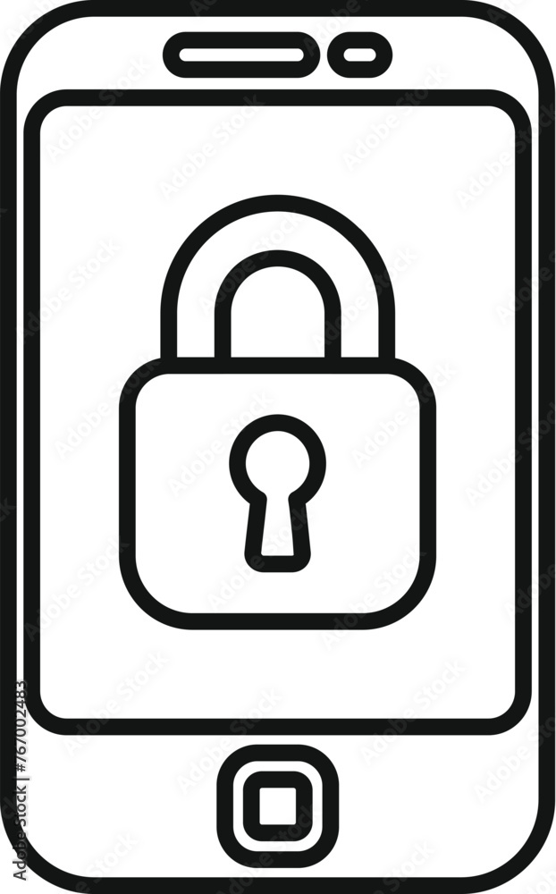 Poster lock secured phone icon outline vector. id process multifactor. credential passcode