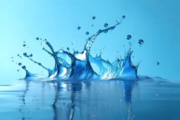 3d water splash transparent, clear blue water scattered around isolated. 3d render illustration - obrazy, fototapety, plakaty