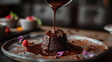 chocolate cake with chocolate sauce