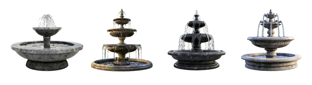 3D Rendering Pack of a Water Fountain on Transparent Background - Ai Generated