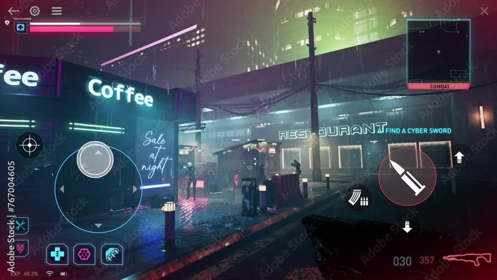 Fototapete spawning on the map of the modern mobile game mission. hero attacking the rival in the mobile phone 