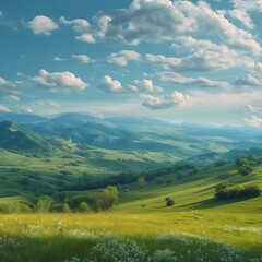 Panorama of beautiful countryside. sunny afternoon. wonderful springtime landscape