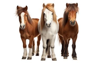 Fototapeta premium Three Horses Standing Together. On a Clear PNG or White Background.