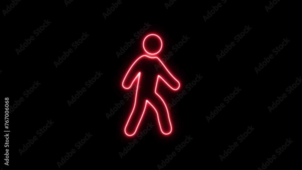 Poster glowing walking sign animation. loop animation of icon going, man walk sign. man walk animation on b