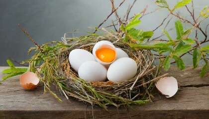 eggs in a basket, a nest with quail eggs - easter still life