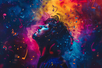 Vibrant Music Festival Moments with Colorful Hues and Notes - obrazy, fototapety, plakaty