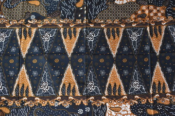 The colorful beauty of batik cloth motifs typical of Pekalongan, Indonesia. This batik cloth can be used for sarongs or clothes. - obrazy, fototapety, plakaty