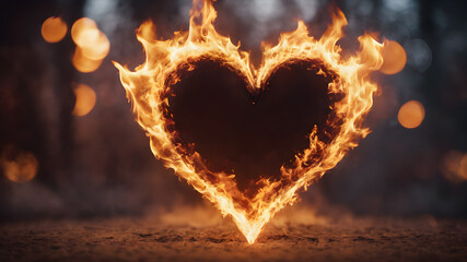 Heart shape made of fire flames for Love concept, Valentine's Day concepts. love symbol, concept for Valentine's Day, wedding etc. Heart elements for love concept design. AI generated image