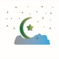 illustration of the moon and stars with beautiful view