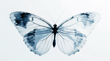 X-ray butterfly image on light background with sun rays and strong shadows. Aesthetic nature concept. Generative AI
