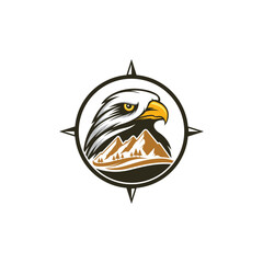vector image of an eagle combined with a compass and a mountain into one unique and interesting concept 