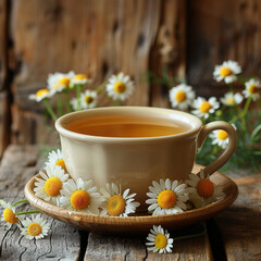 Fototapeta na wymiar Cup of camomile tea with camomile flowers ai technology