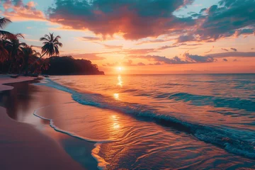 Foto auf Acrylglas Amazing sunset luxury tropical panorama, beautiful beach background  © Anna