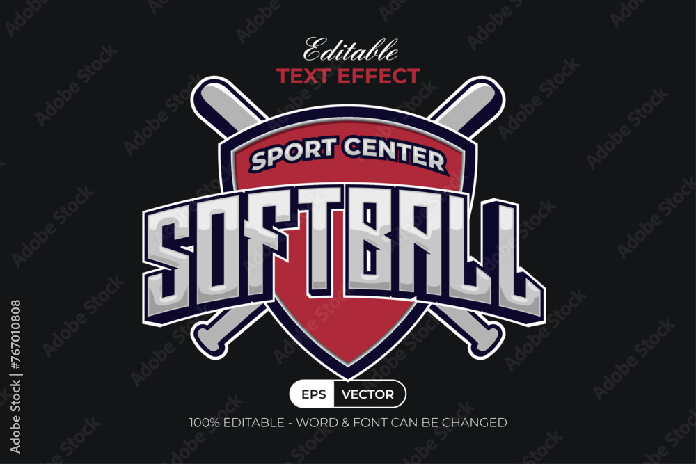 Poster softball text effect curved style. editable text effect logotype theme.