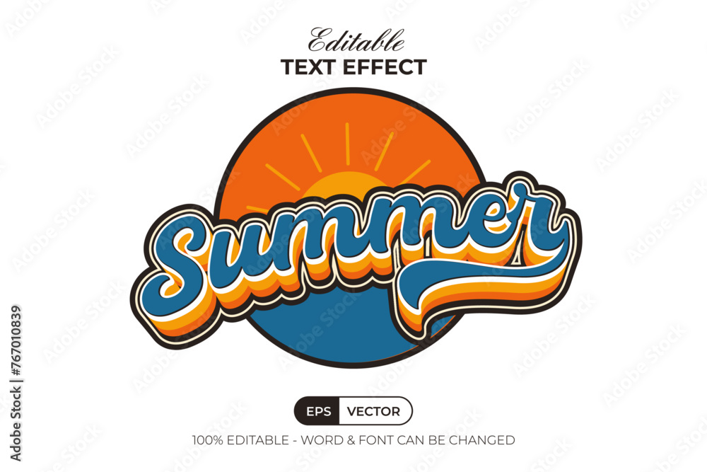 Fototapete summer text effect layered color style. editable text effect.