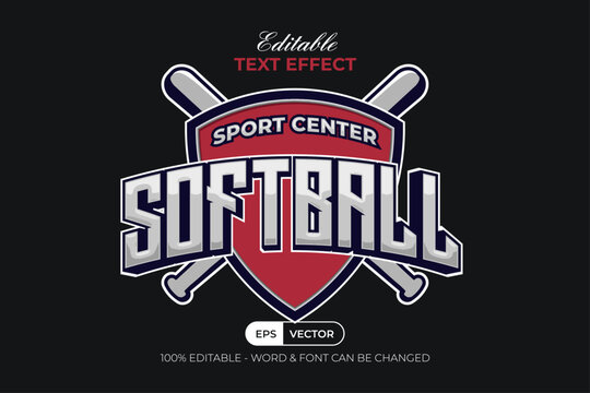 Softball Text Effect Curved Style. Editable Text Effect Logotype Theme.