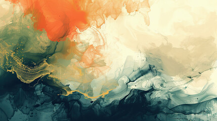 A painting of a sky with a splash of orange and blue. The painting is abstract and has a sense of movement
