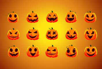 Naklejka premium Images designed using a vector editor bring objects together into a single piece Designed to be stacked in the same size Halloween design pumpkins candles ghost masks spirits with many styles Suitable