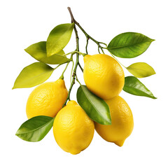 Fresh delicious lemons on branch, cut out
