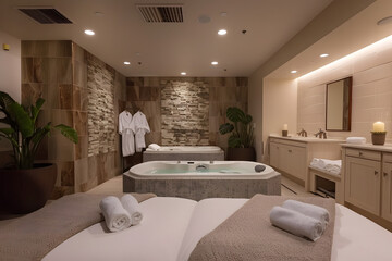 Fototapeta na wymiar A luxurious spa with tranquil treatment rooms and relaxing ambiance: Inviting viewers to indulge in self-care and wellness
