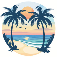 Fototapeta na wymiar Palm trees on the beach. Vector illustration in retro style.