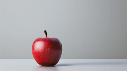 Red apple positioned on a pristine white surface. - obrazy, fototapety, plakaty