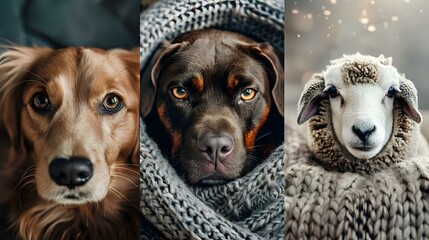 Animal Trio: Pictures of Dog, Cat, and Sheep Highlighted in Collection