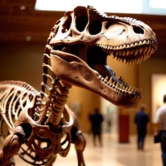 T Rex dinosaur skeleton in a museum 
