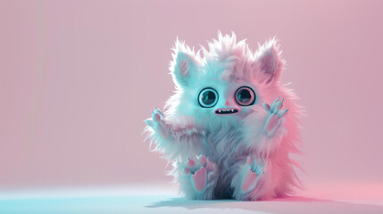 Cute and cuddly white creature with big eyes and a pink nose. It is sitting on a white background...