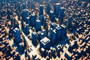 design voxel city landscape illustration 3d render, modern futuristic, view perspective design voxel city landscape