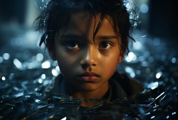 a child with wet hair looking at the camera