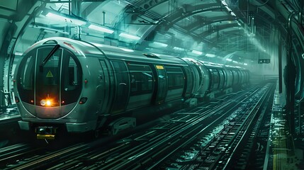 Retro-Futuristic Fusion: Victorian Era London Underground with Contemporary Trains - obrazy, fototapety, plakaty