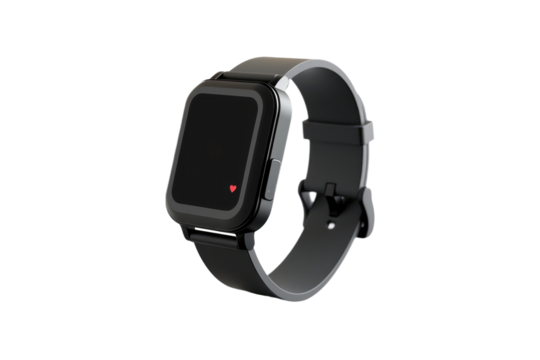 Black Band Smart Watch on Wrist. On a Clear PNG or White Background.