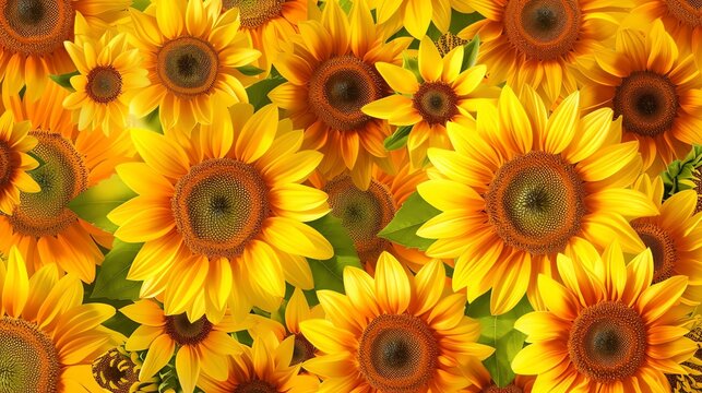 Bright, cheerful sunflowers make a beautiful background for any project. Use this image to add a touch of summer to your next design.