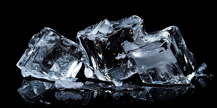 Three pieces of ice cubes on a black background