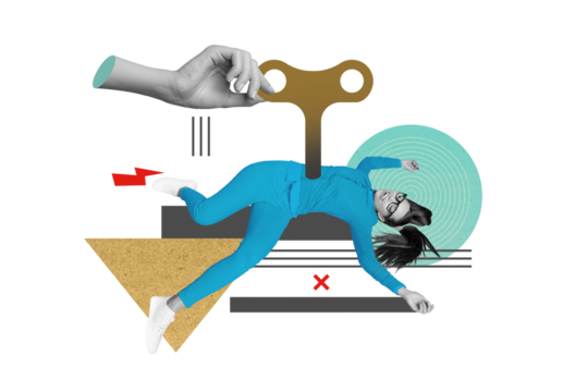 Photo sketch graphics collage artwork picture of arm recharging falling lady puppet isolated drawing background