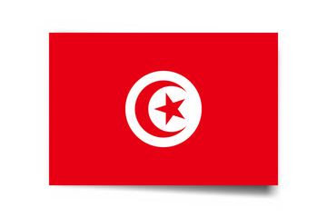 Tunisia flag - rectangle card with dropped shadow isolated on white background.