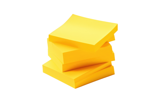 Stack of Yellow Post-It Notes on White Background. On a Clear PNG or White Background.
