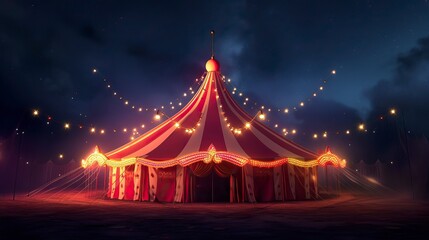 Circus tent with illuminations lights at night  - obrazy, fototapety, plakaty
