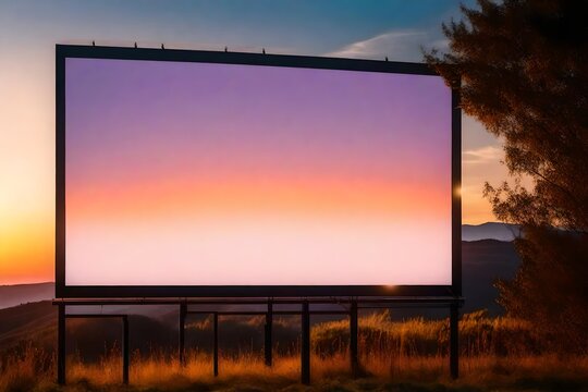 Marketing Billboard. Empty Large Format Sign against a Sunset Evening Sky. Mockup Template.  realistic HD .