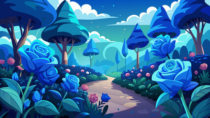 Fototapeta na wymiar garden-full-blue-sparkling-roses