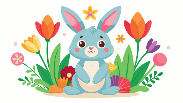 cute-happy-easter-bunny-with-flowers--tulips--clip