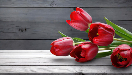 Czerwone kwiaty, wiosenne tulipany - obrazy, fototapety, plakaty