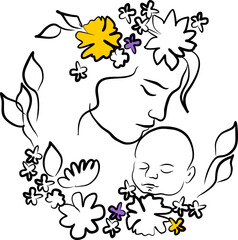 Mom and baby illustration, mother's day vector design element - 767015611