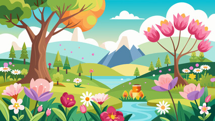 Fototapeta na wymiar spring-blooming-flowers background vector illustration 