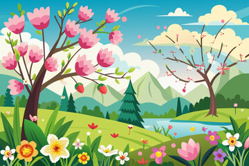 spring-blooming-flowers background vector illustration 