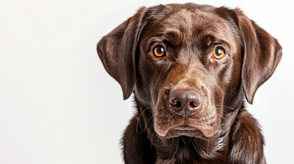Sweet Labrador retriever posing for a photo against white studio backdrop.