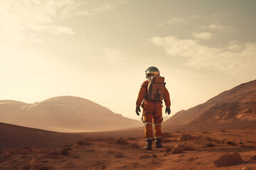 Fototapeta premium Astronaut explores the new planet Mars
